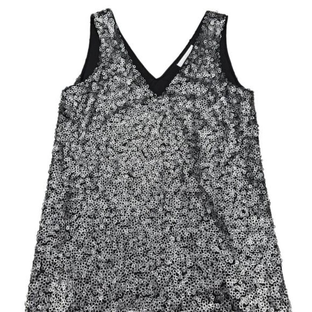 LILY ALLEN Vero Moda Silver Sequin Shift Dress Sz Large - Picture 6 of 9